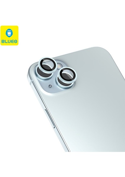 BLUEO iPhone 14 / 14 Plus Original Metal Frame Mavi Kamera Lens Camı Koruyucu - Çerçeve