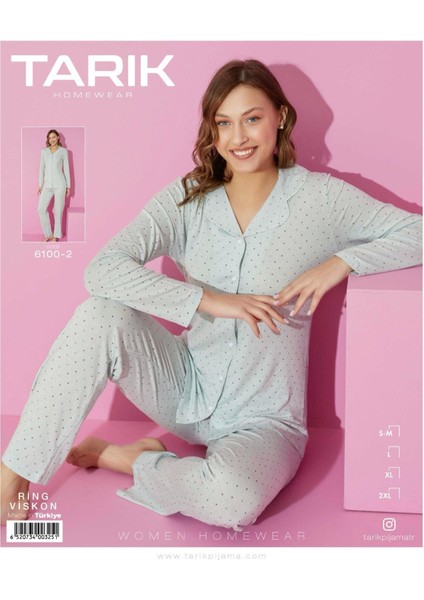 Tarık Kadın Mint Viskon Uzun Kollu Düğmeli Güpürlü Pijama Takımı 6100-5 fiyatları