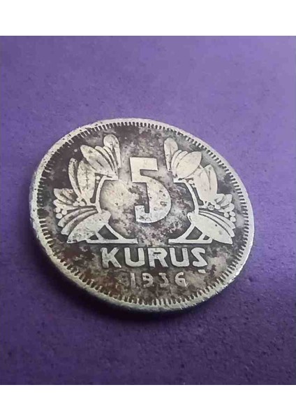 1936 Yılı 5 Kuruş Çt. *r* Nadir Sene