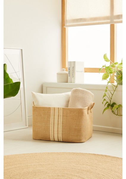 Jüt Dolap İçi Çamaşır Çocuk Odası Oyuncak Düzenleyici Katlanır Saklama Sepeti Organizer 42x31x25 cm