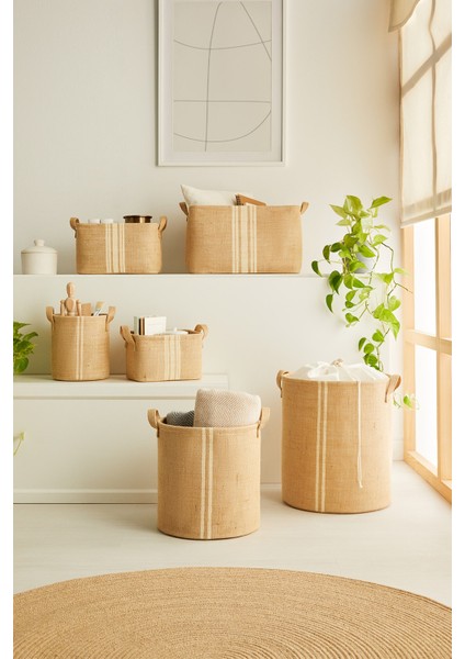 Jüt Dolap İçi Çamaşır Çocuk Odası Oyuncak Düzenleyici Katlanır Saklama Sepeti Organizer 42x31x25 cm