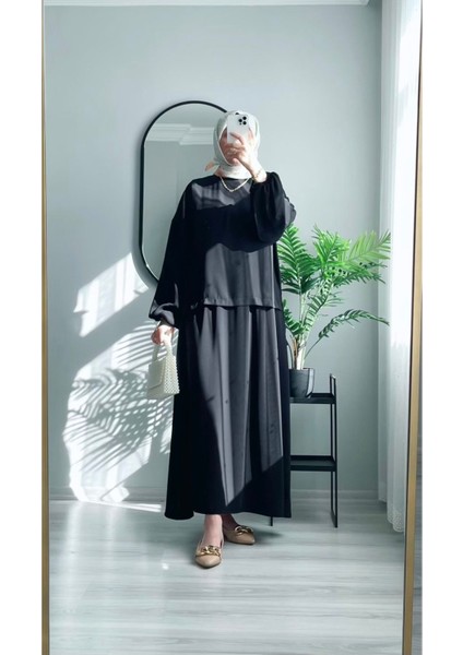 Krep Ikili Takım Etek Bluz Modest Takım