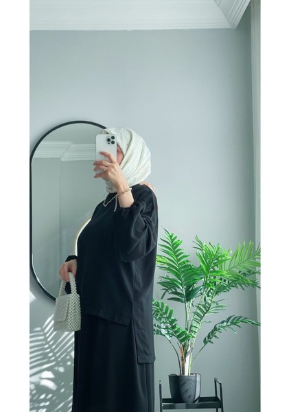 Krep Ikili Takım Etek Bluz Modest Takım