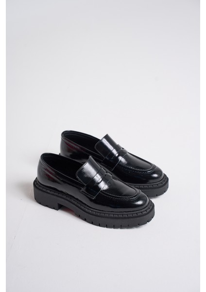 Be Style  Futh Kadın Siyah  Kırışık Rugan Deri Loafer