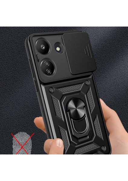 Xiaomi Poco C65 Kılıf Magnetik Standlı Kamera Korumalı Sürgülü Vega Kapak Lacivert