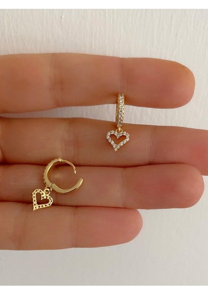Zirkon Taşlı Kalp Sallantılı 1 Adet Halka Helix Kıkırdak Lobe Uyumlu Piercing Küpe
