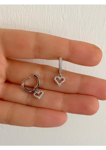 Zirkon Taşlı Kalp Sallantılı 1 Adet Halka Helix Kıkırdak Lobe Uyumlu Piercing Küpe