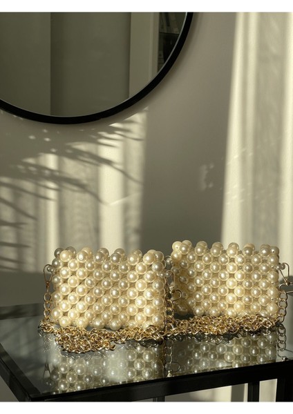 Inci Zincirli Çanta Cluch Gold Zincir Incili El Çantası Boncuk modelleri