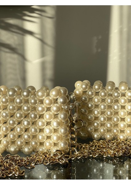 Inci Zincirli Çanta Cluch Gold Zincir Incili El Çantası Boncuk fırsatları