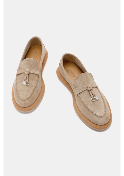 Be Style  Aden Kadın Bej Süet Deri Loafer