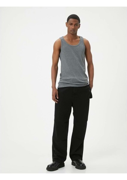 Basic Atlet Yuvarlak Yaka Pamuk Karışımlı - Koton - 4SAM30007MK - Gri - L