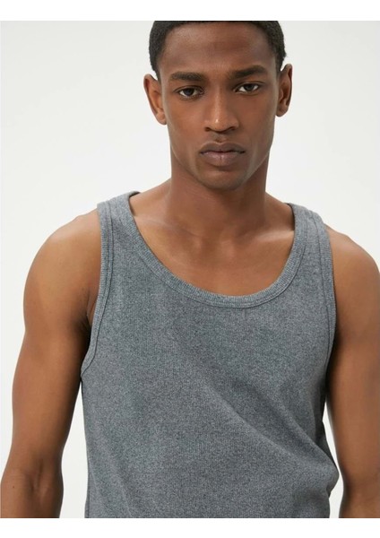 Basic Atlet Yuvarlak Yaka Pamuk Karışımlı - Koton - 4SAM30007MK - Gri - L indirimleri