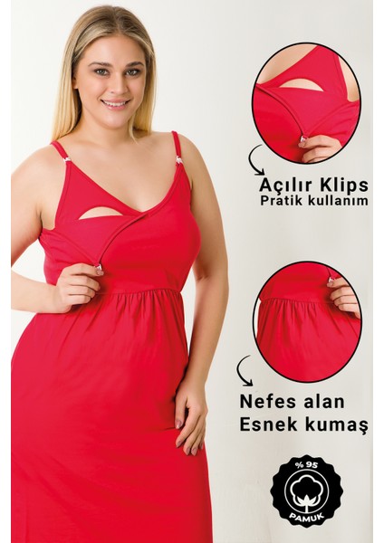 Hamile Lohusa Geceliği Ip Askılı Kırmızı