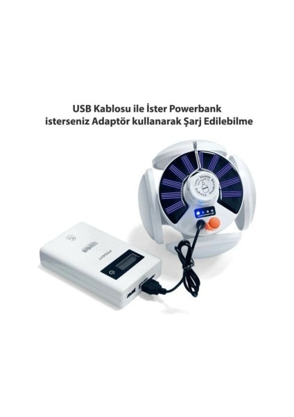 BRC Desing Solar Güneş Enerji ve USB Sarjlı 5 Kanatlı Bahçe Aydınlatma LED Askılı Pratik Kamp Lamba