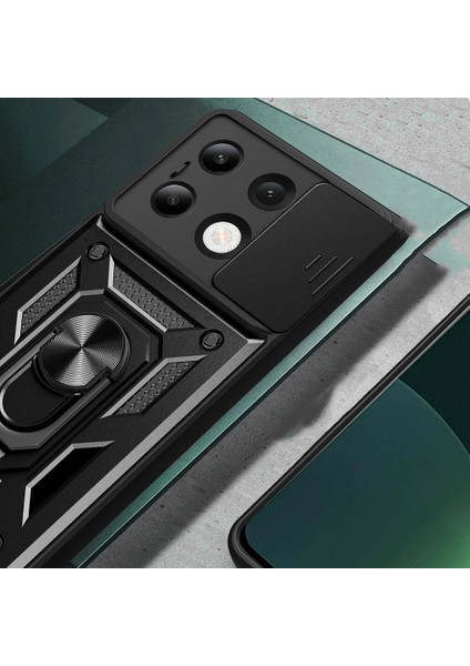 Xiaomi Redmi Note 13 4g Kılıf Magnetik Standlı Kamera Korumalı Sürgülü Vega Kapak Siyah