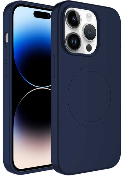 Apple iPhone 13 Pro Uyumlu Magsafe Wireless Şarj Özellikli Pastel Renk Silikon Zore Plas Kapak-Lacivert