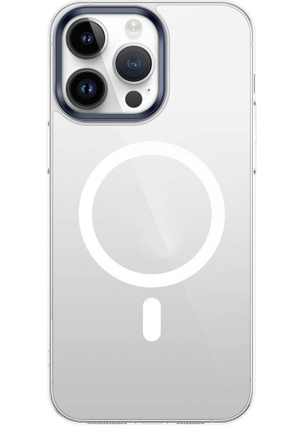 Apple iPhone 15 Pro Max Uyumlu Zore Wireless Şarj Özellikli Şeffaf G-Glass Kapak-Lacivert fırsatları