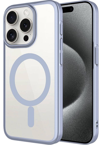 Apple iPhone 15 Pro Uyumlu Wireless Şarj Özellikli Sert Pc Zore Mat Riksos Magsafe Kapak-Gri