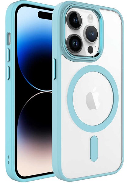 Zeyline Apple iPhone 14 Pro Max Uyumlu Wireless Şarj Özellikli Zore Krom Magsafe Silikon Kapak-Yeşil