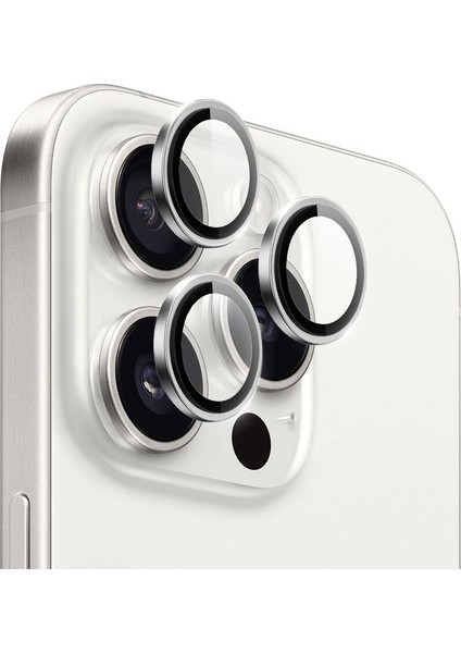 iPhone 15 Pro Uyumlu Safir Kamera Lens Koruyucu Wiwu LG-003 Lens Guard Koruma Beyaz-Titanium