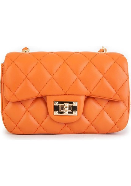 Kadın Çapraz Çanta Kapitone Zincir Detaylı - Turuncu