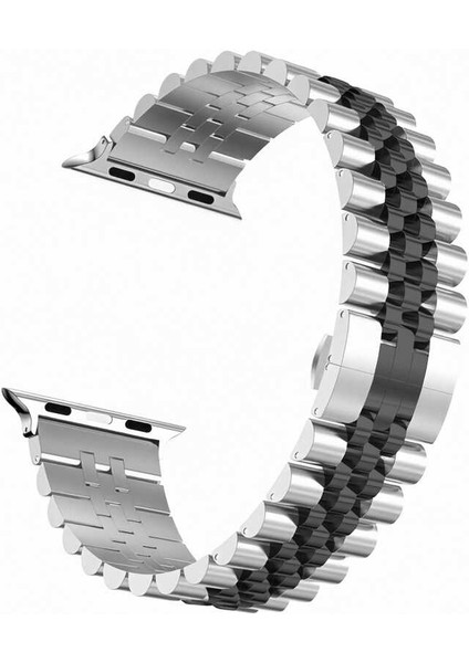 Watch Ultra 49MM Kordon Uyumlu Krd-36 Metal Strap Kayış Zyl Gümüş-Siyah