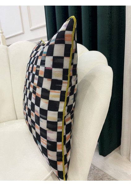 Damalı Keten Görünümlü Kenar Biyeli Kırlent Kılıfı (45 x 45) modelleri