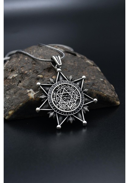 Gümüş 925 Ayar Gümüş Hz. Süleyman Mührü Erkek Kolye Zincir modelleri