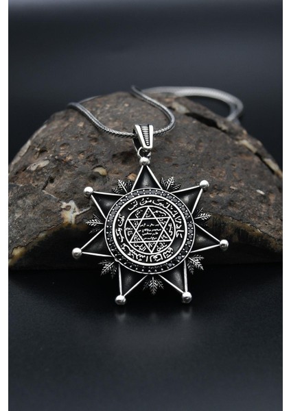 Gümüş 925 Ayar Gümüş Hz. Süleyman Mührü Erkek Kolye Zincir fırsatları