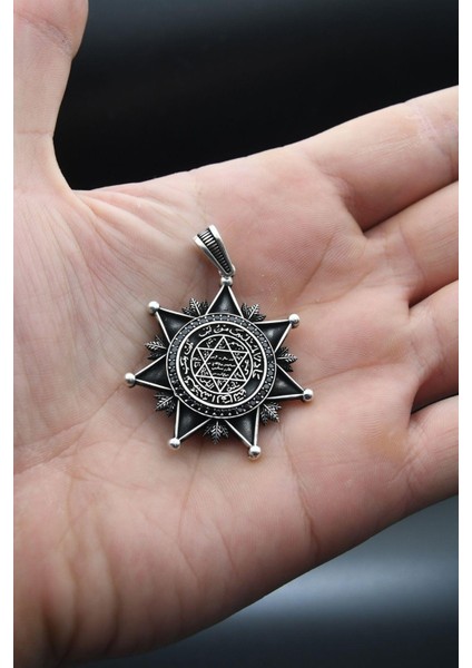 Gümüş 925 Ayar Gümüş Hz. Süleyman Mührü Erkek Kolye Zincir indirimleri