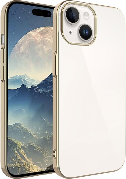 iPhone 15 Uyumlu Sert Pc Renkli Çerçeveli Zore Riksos Kapak-Gold