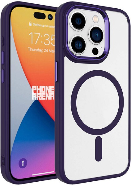 iPhone 15 Pro Uyumlu Wireless Şarj Özellikli Zore Krom Magsafe Silikon Kapak-Siyah