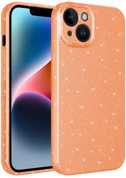 iPhone 14 Plus Uyumlu Kamera Korumalı Simli Lüks Zore Koton Kapak-Turuncu