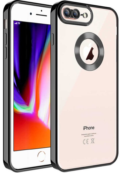 iPhone 7 Plus Uyumlu Kamera Korumalı Logo Gösteren Zore Omega Kapak-Siyah