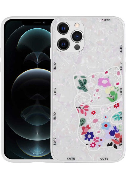 iPhone 12 Pro Uyumlu Desenli Sert Silikon Zore Mumila Kapak-White Cat