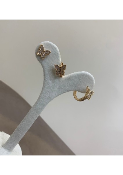 Kadın Gold 3'lü Kelebek Taşlı Küpe 1 Adet