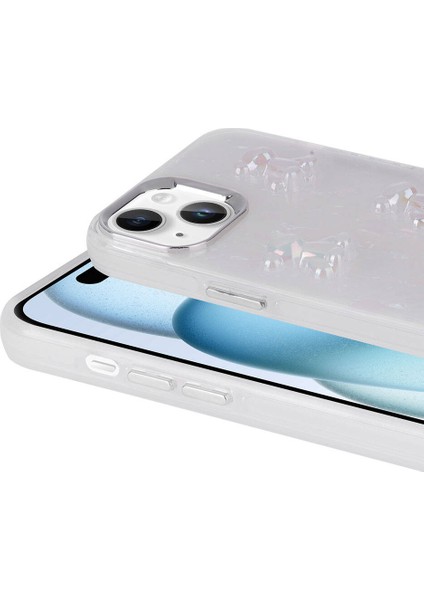 iPhone 15 Uyumlu Kabartma Figürlü Parlak Zore Eralli Silikon Kapak-Kelebek