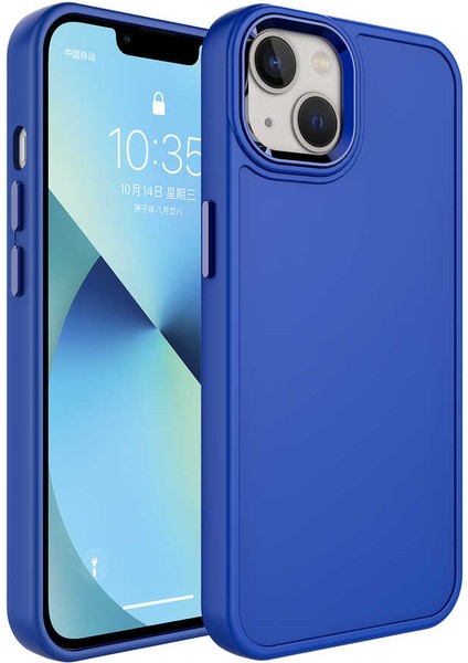iPhone 14 Plus Uyumlu Metal Çerçeve ve Buton Tasarımlı Sert Zore Botox Kapak-Mavi
