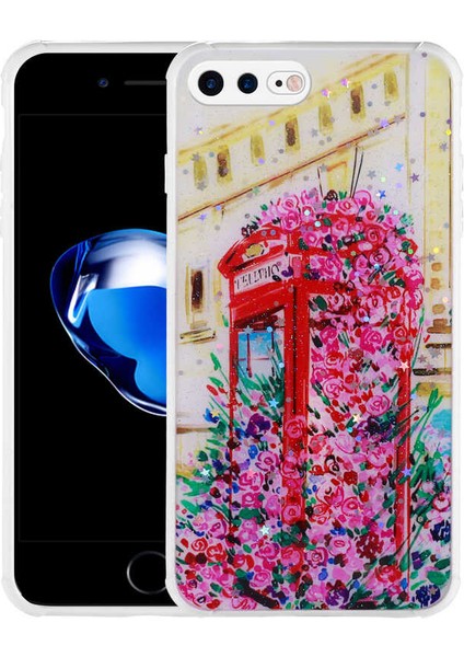 iPhone 7 Plus Uyumlu Simli Desenli Kamera Korumalı Parlak Zore Popy Kapak-Kulübe