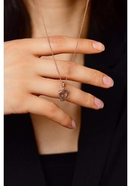 Oniks Taşlı Rose Anne Bebek Ayak Izi Gümüş Kolye