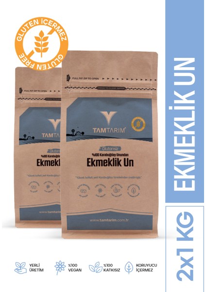 2 Adet - Glutensiz 100% Karabuğday Unundan Ekmeklik1 kg