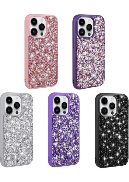 Zeyline Apple iPhone 14 Pro Uyumlu Parlak Taşlı Tasarım Zore Linea Kapak-Mor fiyatları