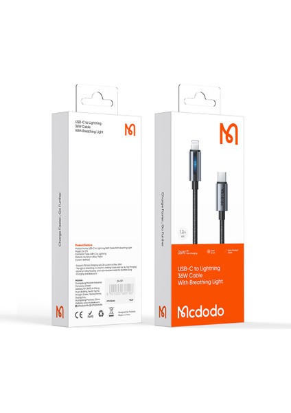 CA-5710 Pd 36W Type-C To Lightning Hızlı Şarj Kablosu 1.2m - Siyah