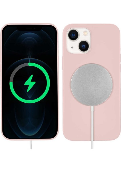 iPhone 13 Uyumlu Zore Silksafe Wireless Kapak-Pembe Açık