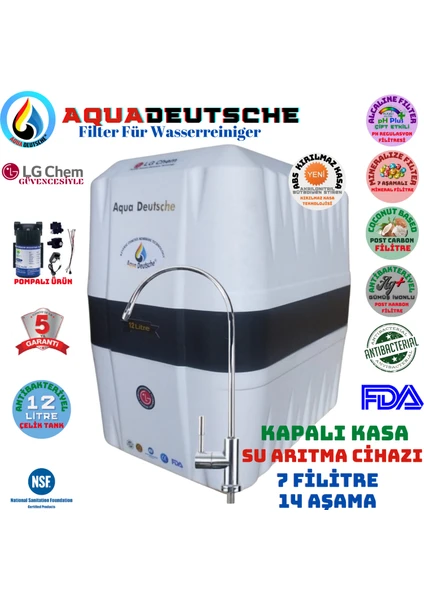 LG CHEM Aqua Deutsche Pompalı Beyaz Renk 12 Lt 14 Aşama 7 Filtre Ters Ozmoz Özellikli Su Arıtma Cihazı.