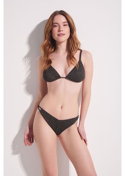Çıkarılabilir Ince Kaplı Simbasy Simli Kumaşlı Ipli V Altlı Üçgen Bikini Takımı