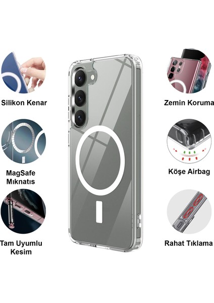 Samsung Galaxy S23 Magsafe Uyumlu Şeffaf Telefon Kılıfı