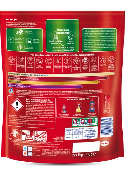 Excellence 4 ü 1 Arada Bulaşık Makinesi Deterjanı 22 Kapsül 