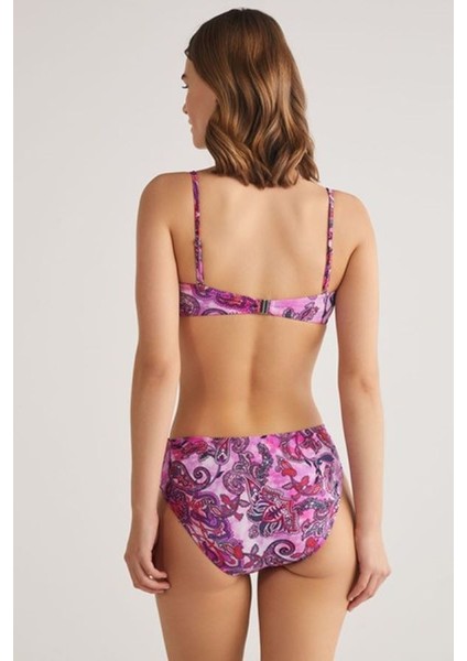 Ayarlanabilir Askılı Çıkarılabilir Push Up Sirencas Şal Desen Kaplı Straplez Yüksek Bel Bikini