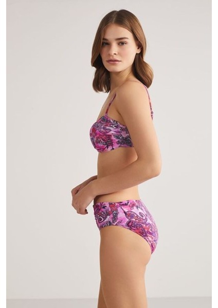 Ayarlanabilir Askılı Çıkarılabilir Push Up Sirencas Şal Desen Kaplı Straplez Yüksek Bel Bikini